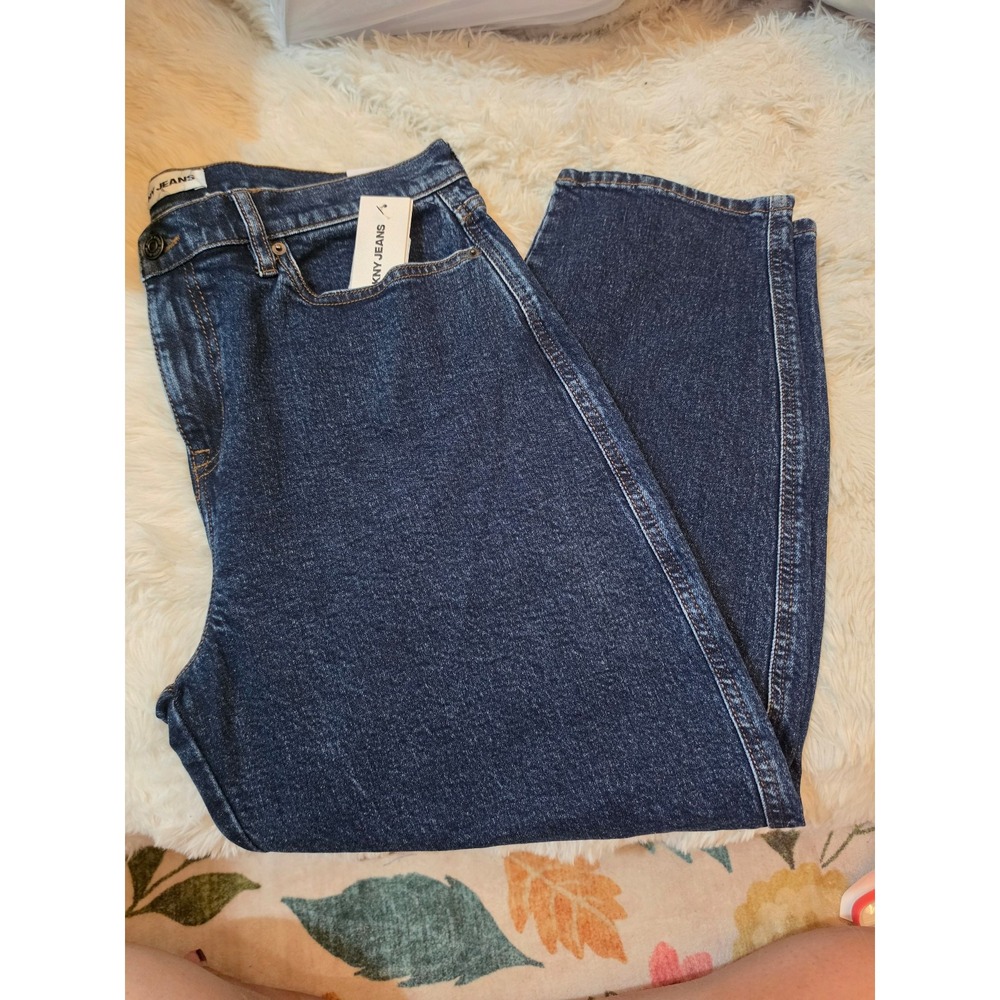 NWT DKNY Jeans Mid Rise Barrel Leg Jeans - Dark Wash Blue - Size 32P / 32 Petite